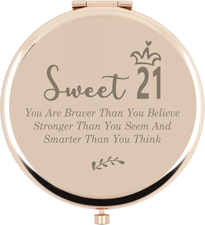 21th Birthday Gifts for Girls, Sweet 21th Birthday for Niece Bestie Sister Daughter BFF, Rose Gold Compact Mirror Inspirational Gifts