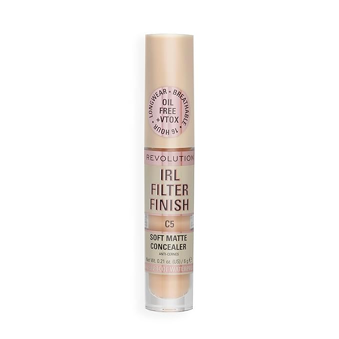 Revolution, IRL Filter Finish Concealer, Full Coverage, Oil-Free, Long-Lasting & Lightweight Formula, Infused with Hyaluronic Acid, Vegan & Cruelty-Free, C5, 0.21 oz