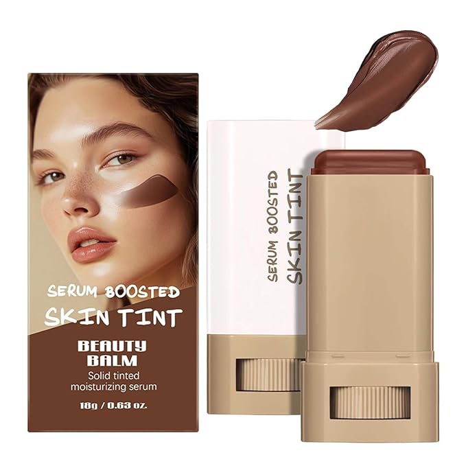 Beauty Balm Serum Boosted Skin Tint, Solid Tinted Moisturizing Serum Foundation Stick, Buildable Medium-to-Full Coverage Contour Stick for Face Makeup (#02)