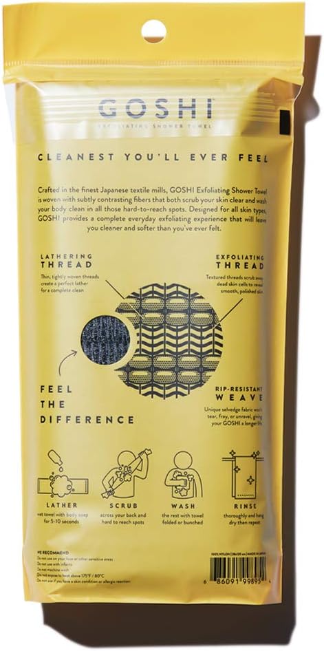 GOSHI Exfoliating Shower Towel - Rip-Resistant Exfoliating Washcloth for All Skin Types - Made in Japan