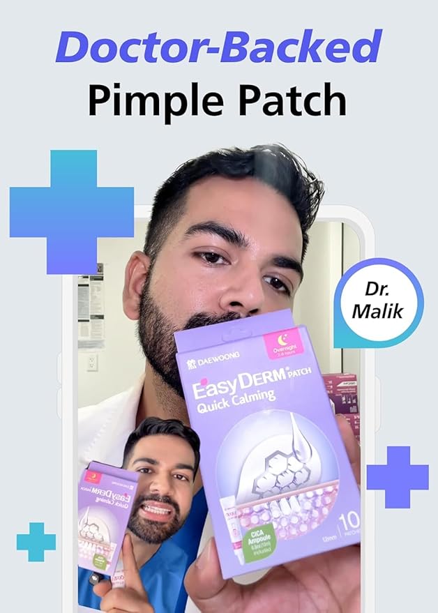 EasyDerm Quick Calming Magnesium Patches β Hydrocolloid Acne Spot Treatment Includes Tweezers & Ampoule, 10 Patches, Zit Sticker, TikTok Viral Blemish Patch, Made by Daewoong Pharmaceutical