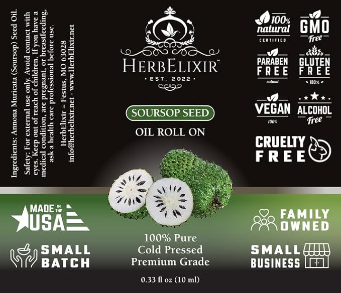 Soursop Facial Oil Roll On (10ml) Vitamin C Oil Face Roller for Ayurveda Skin Care, Face Oil, Skin Oil, Eye Roller, Facial Roller, Roller for Face, Nourish and Revitalize Skin
