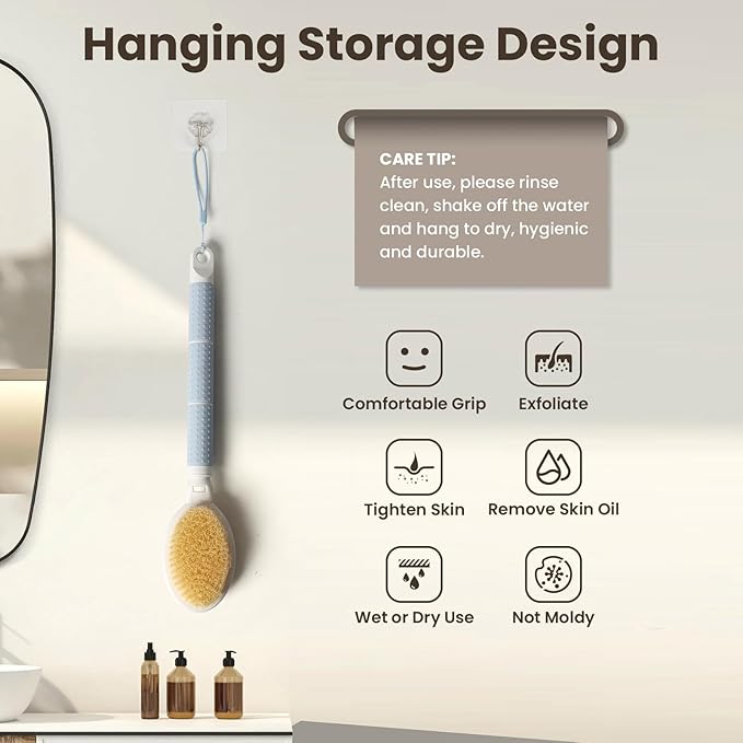 New Upgrade Back Scrubber for Shower, Adjustable 15.7'' to 24'' Long Handle Shower Brush for Body Yintuzi Double Sided Back Shower Scrubber Exfoliation and Massage Suitable for Wet or Dry Brushing