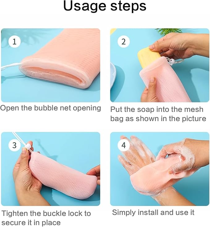 5Pcs Mesh Soap Bags Soap Bubble Foam Net Exfoliating Mesh Soap Saver Pouch Bag Bar Soap Scrubber Pouch with Drawstring for Body Facial Cleaning