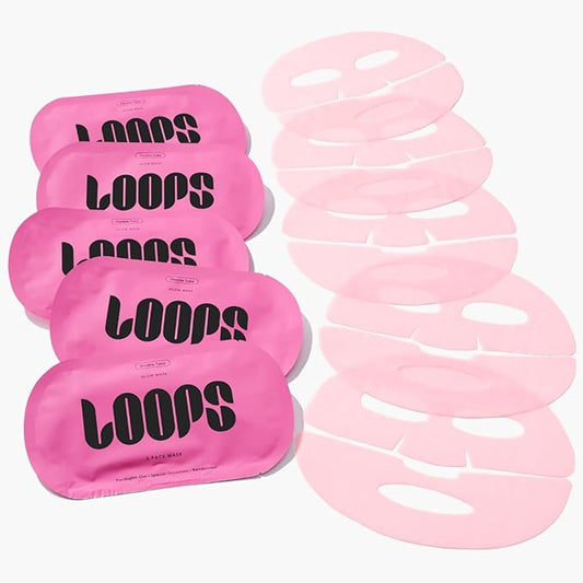 LOOPS DOUBLE TAKE - Glow Hydrogel Korean Face Mask - Calms & Soothes Skinβs Surface - Helps Refine Pores & Brighten Face, Glowing and Luminous - For All Skin Types - 5 pc