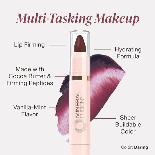 Mineral Fusion NEW Sheer Moisture Lip Tint, Buildable Lip Color, Hydrating Lip Balm with Jojoba Oil, Shea Butter & More, Hydrates & Nourishes, FD&C Dye-Free & Hypoallergenic, Daring, Deep Plum