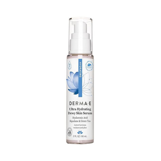 DERMA E Ultra Hydrating Dewy Skin Serum – Moisturizing Facial Treatment with Anti-Aging Squalane, Hyaluronic Acid and Ceramides to Smooth and Replenish, 2 FL Oz