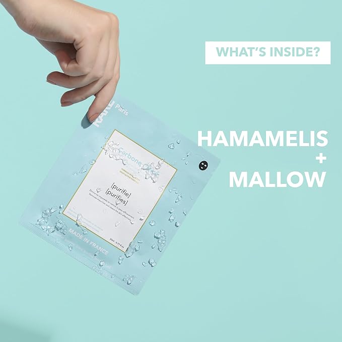 Carbone Glacé - Purifying Carbon Black Facial Sheet Mask - Cleanses & Tightens - With Hamamelis & Mallow - Purifying, Firming & Revitalizing - Multi-Active Serum Formula - 1 Pack