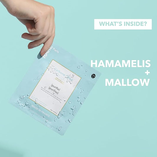 Carbone GlacΓ© - Purifying Carbon Black Facial Sheet Mask - Cleanses & Tightens - With Hamamelis & Mallow - Purifying, Firming & Revitalizing - Multi-Active Serum Formula - 1 Pack