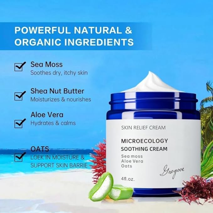Natural Organic Eczema Soothing Cream Made With Sea Moss Aloe Vera, Oats! Sensitive Skin Dry Skin Hydrating Comfort Moisture Fragrance Free Skin care