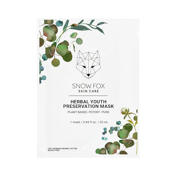 Snow Fox Herbal Youth Mask β 1 Pack Anti-Aging, Hydrating and Firming Mask with Super Greens Herbs that Boost Collagen and Elasticity Production for a Radiant Youthful Glow