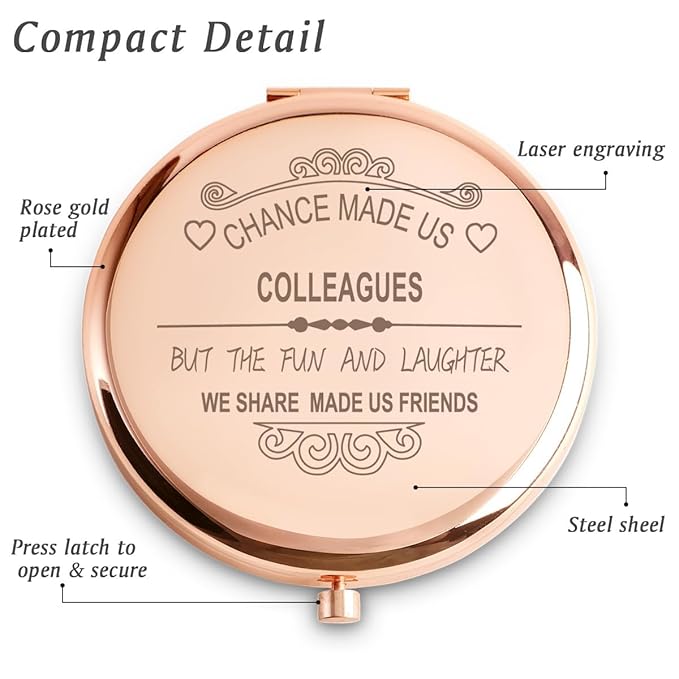 Colleagues Gifts for Women, Personalized Compact Mirrors, Mothers Day Birthday Gifts for Colleagues