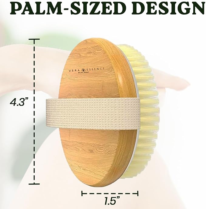 Large Dry Brushing Body Brush - Natural Boar Bristle Brush for Lymphatic Drainage, Cellulite, Blood Circulation - Eco-Friendly Skin Massage Nodes for Detox, Flawless Skin, Exfoliating Body Scrubber