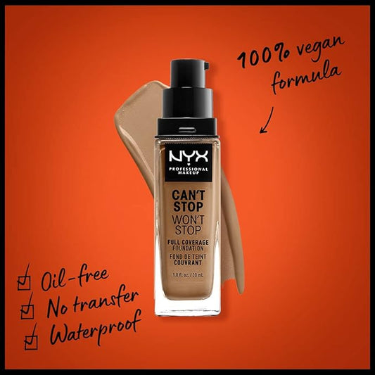 NYX PROFESSIONAL MAKEUP Can't Stop Won't Stop Foundation, 24h Full Coverage Matte Finish - Caramel