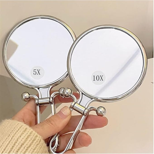 1X/5X Handheld Mirror, Tabletop Mount, Modern Personal Compact Travel Mirror, Silver Frameless, 5.7"L x 3.5"W