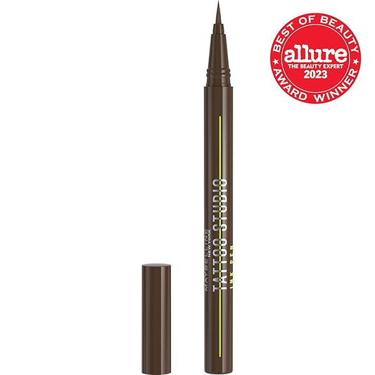 Maybelline Tattoo Studio Ink Pen Liquid Eyeliner, Up to 24 Hours of Wear, Waterproof & Smudge-Resistant Make Up, Brown, 1 Count