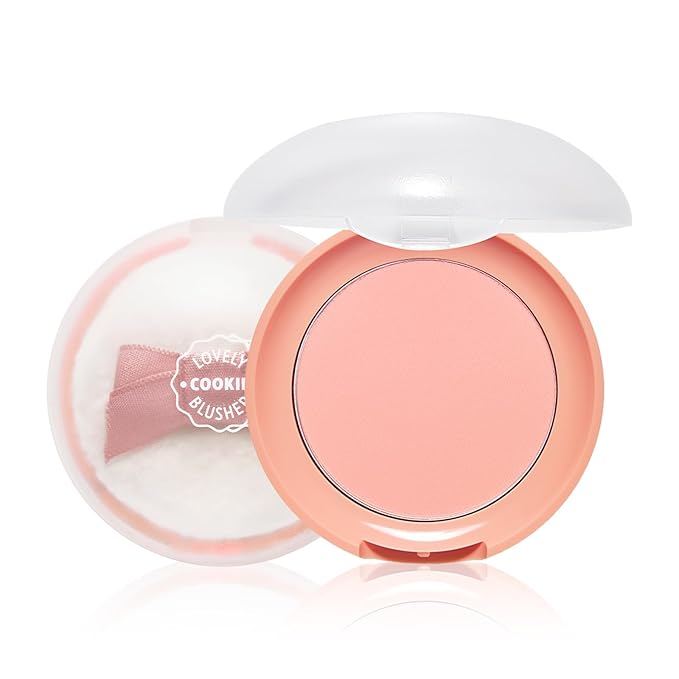 ETUDE Lovely Cookie Blusher - Apricot Peach Mousse 4g | Glowing & Natural Powder Blush with Long-Lasting Sebum Control | Easy Application | Korean Makeup, Perfect for Gift