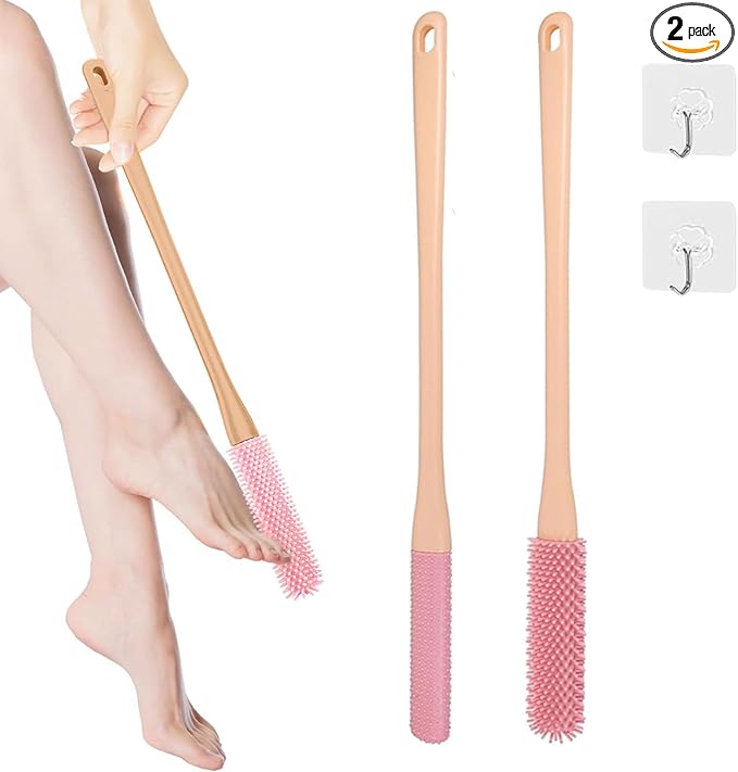 Toe Cleaning Brush,15.7" Foot Scrubber in Shower with Long Handle Shower Foot Scrubber Foot Brush Toe Scrubber for Exfoliating for Men,Women and Seniors(Pink)