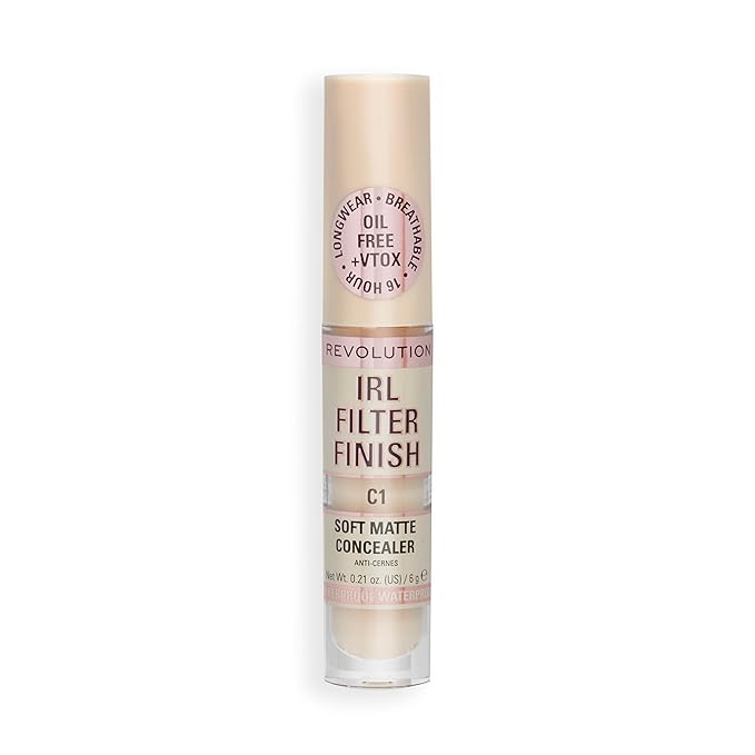 Revolution, IRL Filter Finish Concealer, Full Coverage, Oil-Free, Long-Lasting & Lightweight Formula, Infused with Hyaluronic Acid, Vegan & Cruelty-Free, C1, 0.21 oz