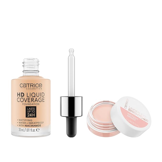 Catrice | HD Liquid Coverage Foundation 05 & Under Eye Brightener 10 Light Rose | Full Coverage Makeup | Vegan & Cruelty Free