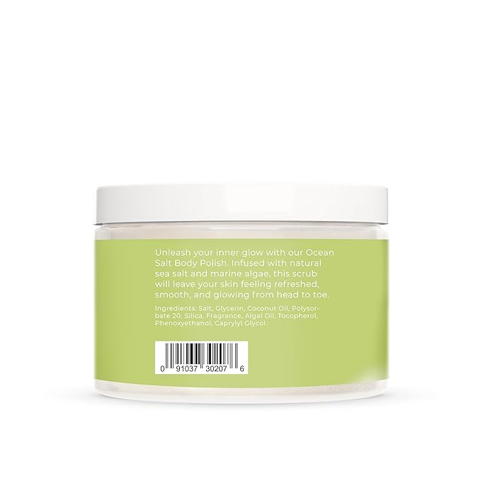 Sea Salt Body Scrub by Florida Suncare - Ocean Salt Body Polish Infused with Marine Algae - Exfoliating Face and Body Scrub - Facial Scrub Exfoliator to Tackle Acne (Lemongrass, 12.1 oz)