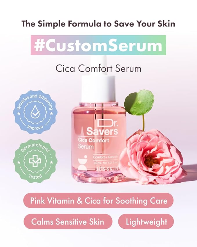 ITβS SKIN Dr.Savers Cica Comfort Serum 1.01 fl.oz, Calming and Soothing Face Serum with Centella Asiatica, Rose Water, Pink Vitamin Complex, Lightweight Hydration for Sensitive Skin, Korean Skincare