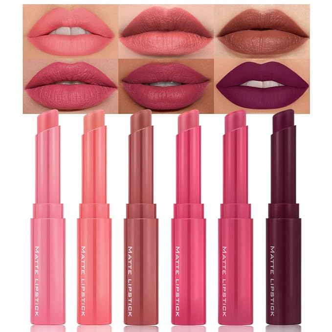6-Color Velvet Matte Lipstick Balm-in-Pencil for Lips Makeup, Ultra Hydrating, Long-Lasting High lmpact Color Soft Finish, Waterproof Moisturized Lips