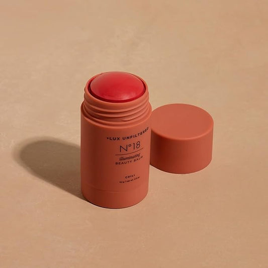 + Lux Unfiltered NΒ°18 Illuminating Beauty Balm - Cream Blush Stick with Mango Butter - Buildable and Blendable Shimmer Blush Makeup Stick - Vegan & Cruelty Free - Chili (A Spicy Sheer Red)
