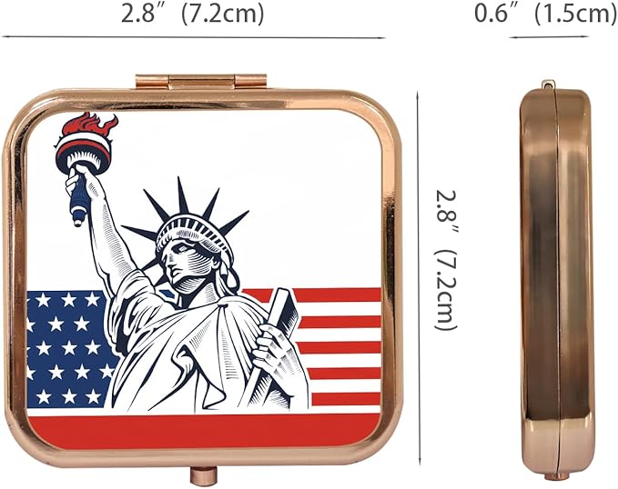 Small Compact Mirror, Rosegold Square 2.8”×2.8” DropRubber Style Double Sided Mini Magnifying 1X/2X Mirror for Purse Can be Used as Gifts for Woman (LadyLiberty)