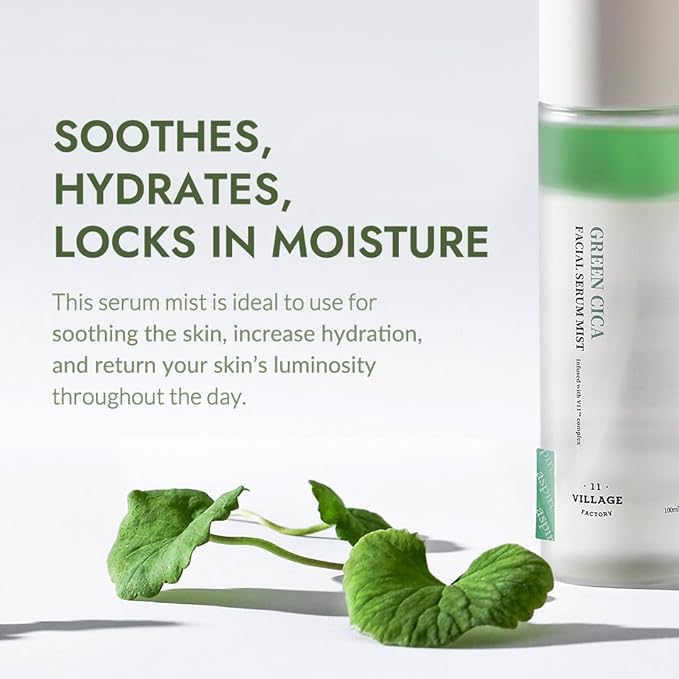 Fresh Dewy Green Cica Facial Serum Mist Korean Face Spray for Deep Hydration Skincare on the Go 3.38 oz