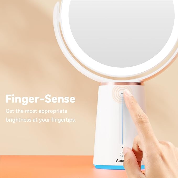 Lighted Makeup Mirror, 2500mAh Rechargeable Vanity Mirror with Lights, Double Sided 1X/10X Magnifying Mirror with 360° Rotation for Vanity Cosmetic, 10 Adjustable Brightness, Gift for Women