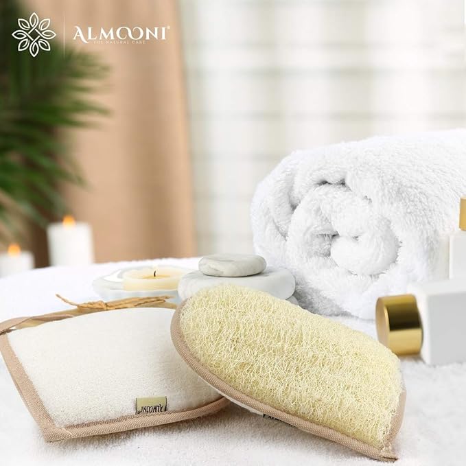 Premium Exfoliating Back Loofah Scrubber and Loofah Pad Glove Body Scrubber, Made with Natural Egyptian Shower Loofah Sponge That Gets Your Body Clean