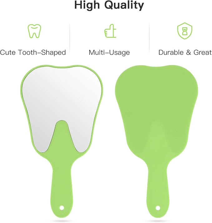 Annhua Hand Mirror Small Face Mirrors, Handheld Mirrors with Handle Tooth Shaped Mirror Tool for Dentist Clinic, Barber, Salon and Hairdreesing - Green