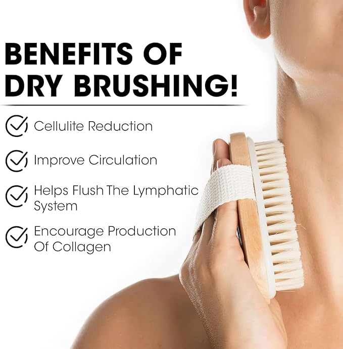 OPAZ Dry Body Brush 2 Pack – Natural Boar Bristles Exfoliating Brushing for Lymphatic Drainage, Cellulite, Acne Wooden Scrub with Strap for Bath, Shower & Self-Care