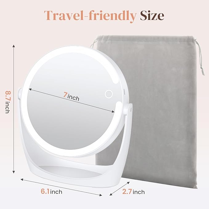 Vanity Magnifying Mirror with Light: 10x Magnifying Mirror with Adjustable 3 Color Brightness - Rechargeable Double Sided Makeup Mirror with 360Β° Rotation,Perfect Travel Table Mirror