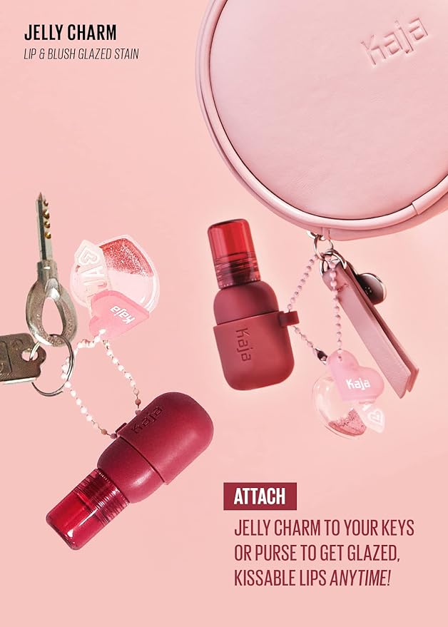 Kaja Lip & Blush Glazed Keychain Stain - Jelly Charm 03 Berry Colada | with Triple Berry Complex, Lemon Fruit Extract & Olive Squalane, Hydrating, Long Lasting Tint