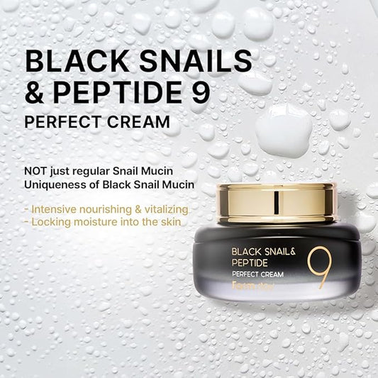 FARMSTAY Black Snail & Peptide 9 Perfect Cream, Snail Mucin Moisturizer for Elastic & Glow Skin, Hydrating & Nourishing, Anti-aging, Skin Barrier Repair, for Women & Men, Korean Skin Care, 1.85 Fl. Oz