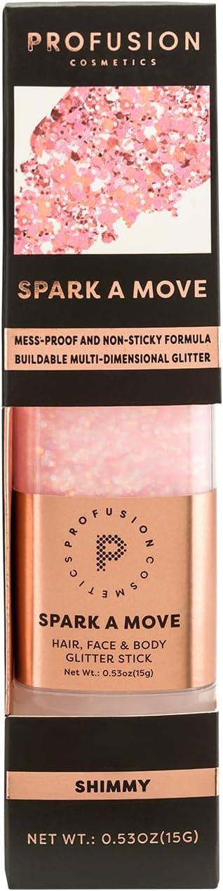 Profusion Cosmetics Spark A Move Hair, Face, and Body Glitter Stick, Get Glam Instantly and Shine Bright All Day with Multi-Dimensional Glitter Stick, Unleash Your Inner Sparkle (Shimmy)