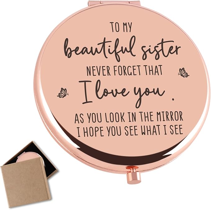 Sister Gifts from Sister Brother, Sisters Birthday Gift Ideas Rose Gold Compact Mirror Gifts for Sisters Friend Classmate Graduation Thanksgiving Birthday Christmas
