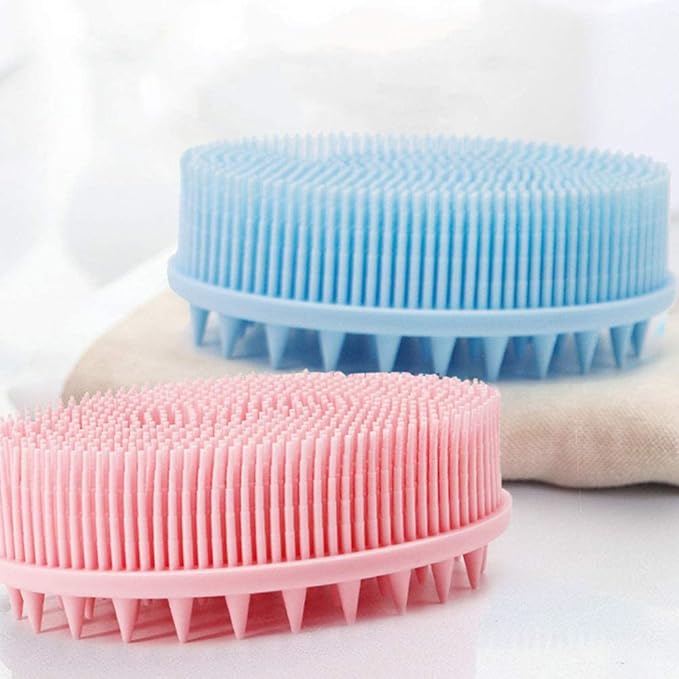 Exfoliating Silicone Body Scrubber 2 in 1 Silicone Shower Brush Natural Bristle Massager Bath Sponge Gentle Scrub Skin Exfoliation For Face and Body Massage Nubs Improve Blood Circulation (Black)
