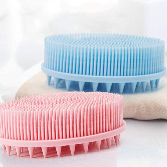 Exfoliating Silicone Body Scrubber 2 in 1 Silicone Shower Brush Natural Bristle Massager Bath Sponge Gentle Scrub Skin Exfoliation For Face and Body Massage Nubs Improve Blood Circulation (Black)