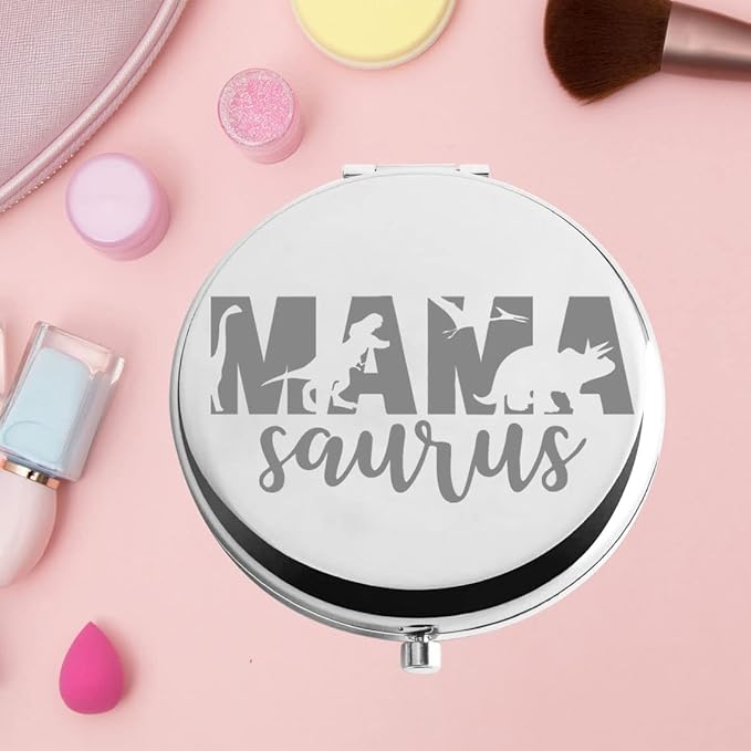 bobauna Mama Saurus Pocket Mirror Dinosaur Fans Gift Sweet Family Dinosaur Makeup Mirror for Mama New Mom (Mama Saurus -S)