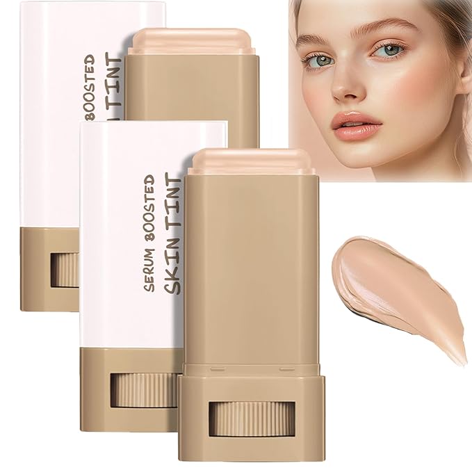 2 Pcs Foundation Stick Beauty Balm Serum Boosted Skin Tint Solid Tinted Moisturizing Serum Contour Stick Foundation for Women Natural Finish Makeup (#04, 0.63 OZ)