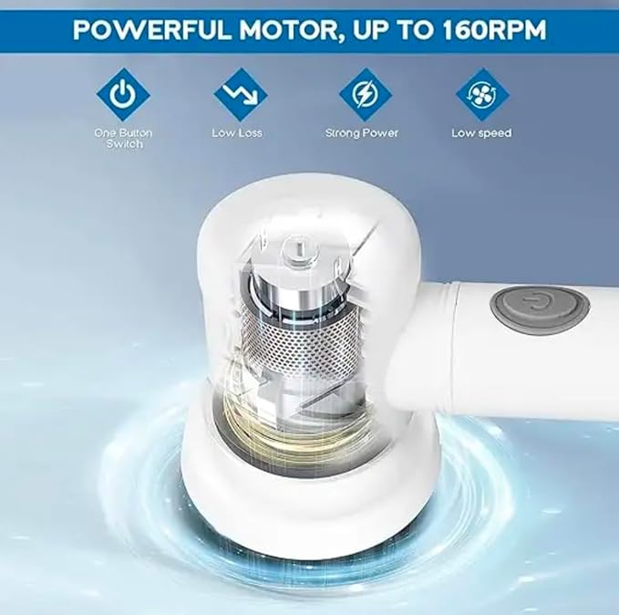 Coldless Electric Spin Scrubber,Bathroom Cleaning Brush Power Scrubber with 5 Replaceable Brush Heads for Floor, Tub, Tile, Kitchen, White