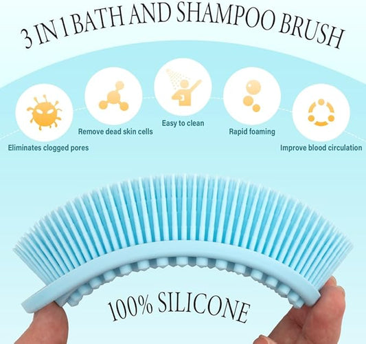 3 Pack Silicone Body Scrubber, Exfoliating Body Scrubber, Soft Silicone Loofah Men, Body Scrubber Fit for Sensitive and All Kinds of Skin, Black+blue+gray (PQRUU54635)