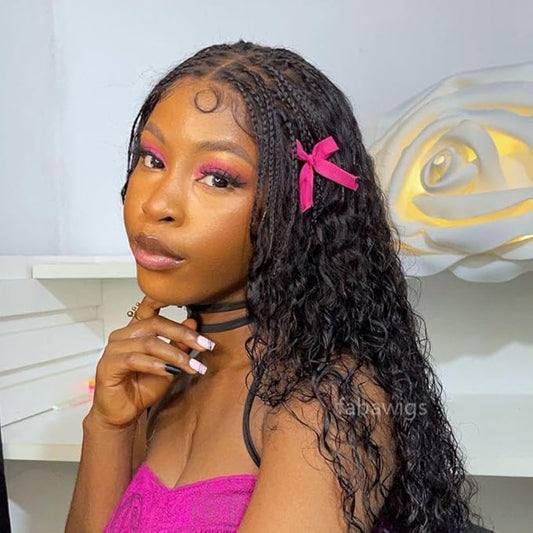 Braided Wigs for Black Women 200% Density Glueless Wigs Human Hair Pre Plucked Pre Cut 9x6 Lace Front Wig Deep Wave Human Hair(Black Curly)26inch