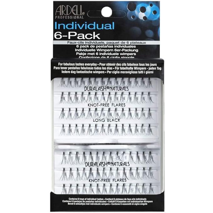 Ardell Individual Lashes - Long Black, Knot-Free Lash Clusters, DIY Eyelash Extensions, Lightweight & Comfortable False Eyelashes, 6 Pack