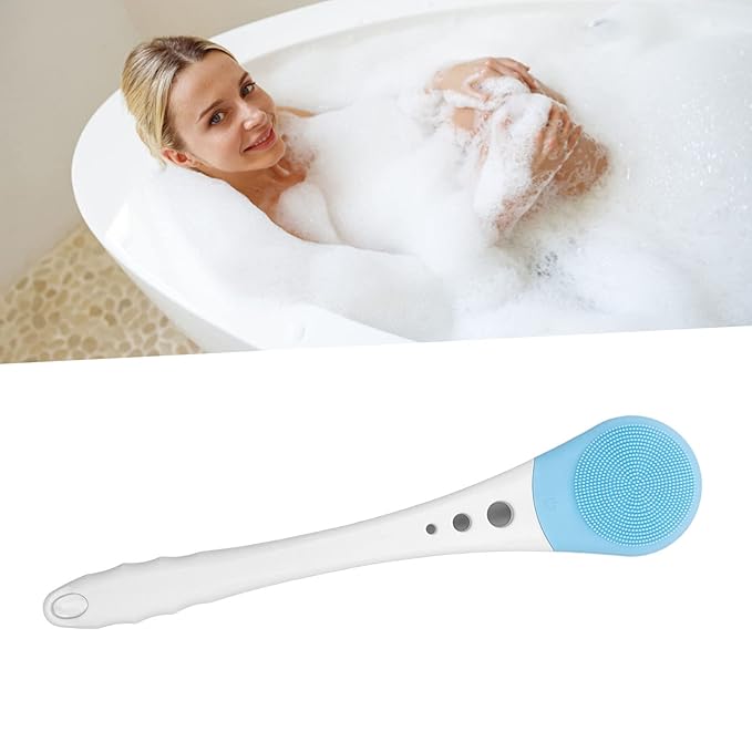 Back Scrubber Waterproof USB Charging Multifunction Soft Silicone Electric Body Scrubber Fully Automatic for Home (Blue)