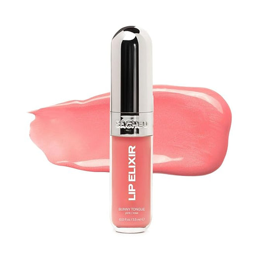 Sacheu Lip Elixir Nourishing and Hydrating Lipgloss β Moisturizing Plumping Lip Gloss Enriched with Collagen, Non-Sticky Lip Color Smooth High-Shine Finish, Vegan & Cruelty-Free, Bunny Tongue (Pink)