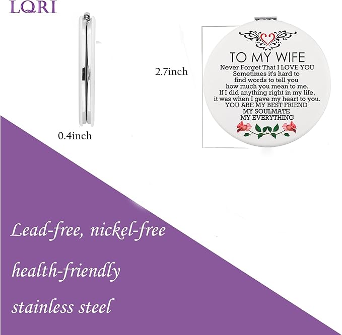LQRI to My Wife Makeup Mirror I Love You Wife Gift Valentine Day Anniversary Compact Makeup Mirror Wife Thank You Gift
